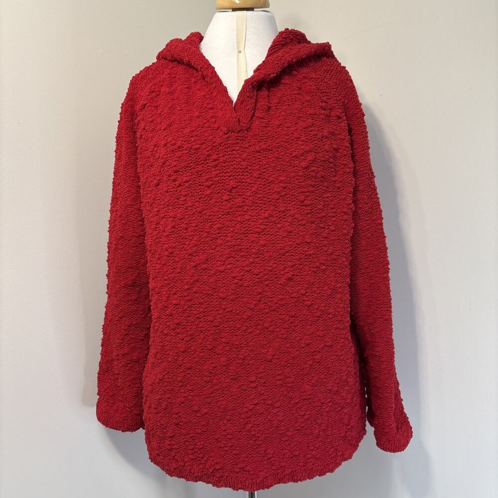 Q.U.E. Red Slub Knit Sweater Hoodie Oversized Pullover Cabin Comfort Womens 1X